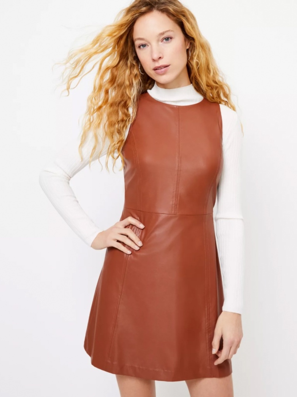 LOFT Faux Leather Sleeveless Flare Dress